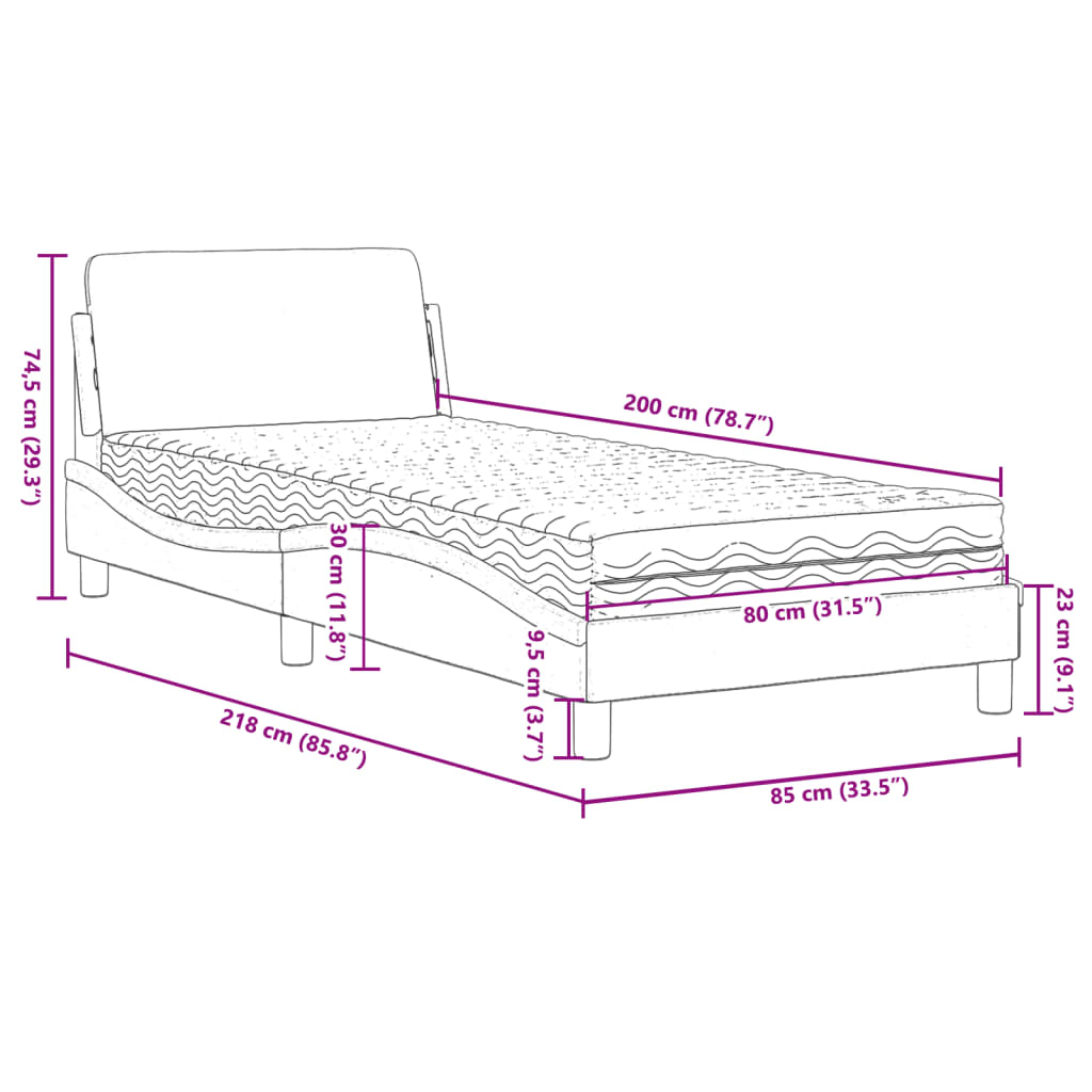 Bett mit Matratze Hellgrau 80x200 cm Stoff