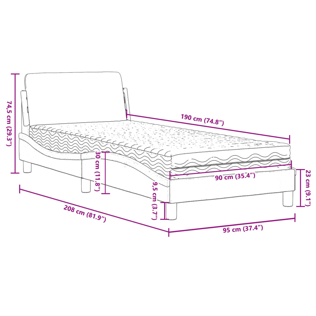 Bett mit Matratze Hellgrau 90x190 cm Stoff