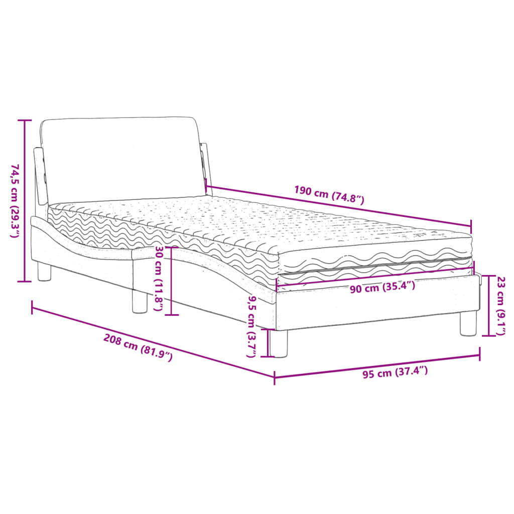 Bett mit Matratze Taupe 90x190 cm Stoff