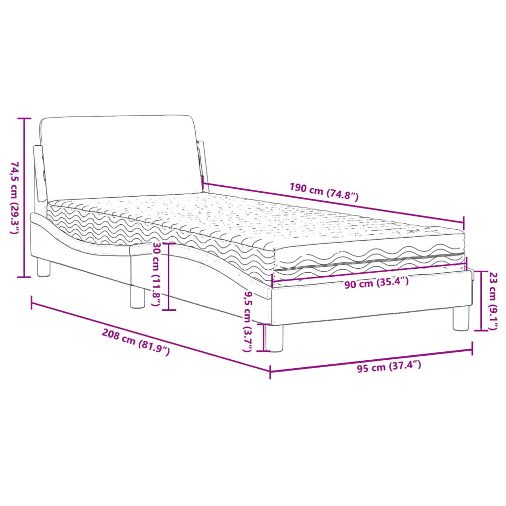 Bett mit Matratze Schwarz 90x190 cm Samt