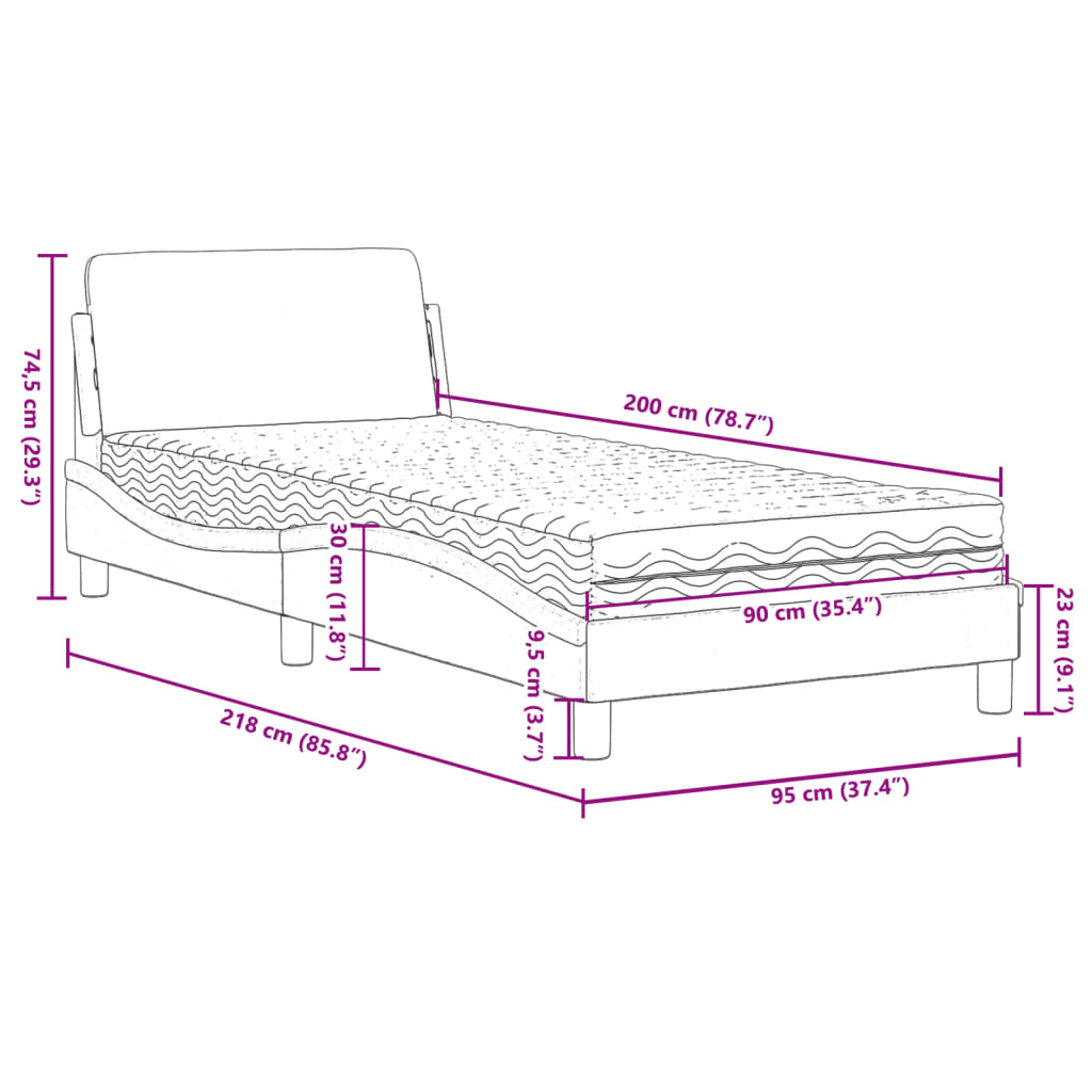 Bett mit Matratze Schwarz 90x200 cm Stoff