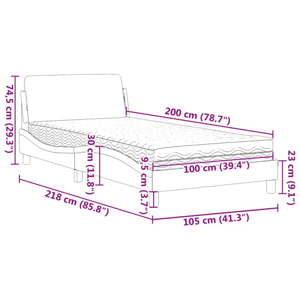 Bett mit Matratze Hellgrau 100x200 cm Stoff