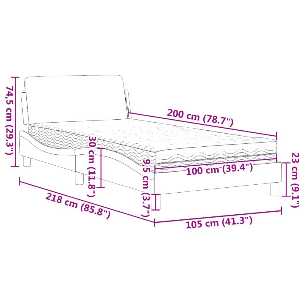 Bett mit Matratze Taupe 100x200 cm Stoff