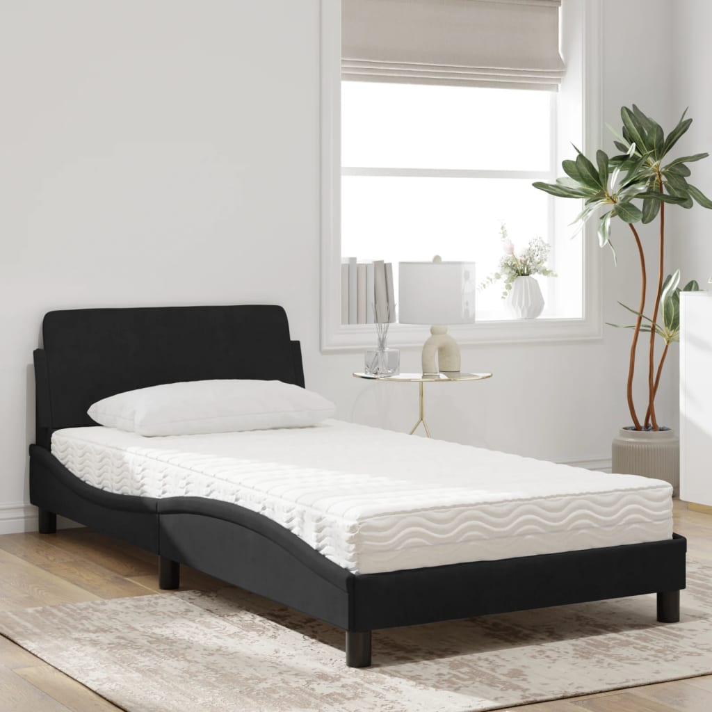 Bett mit Matratze Schwarz 100x200 cm Samt