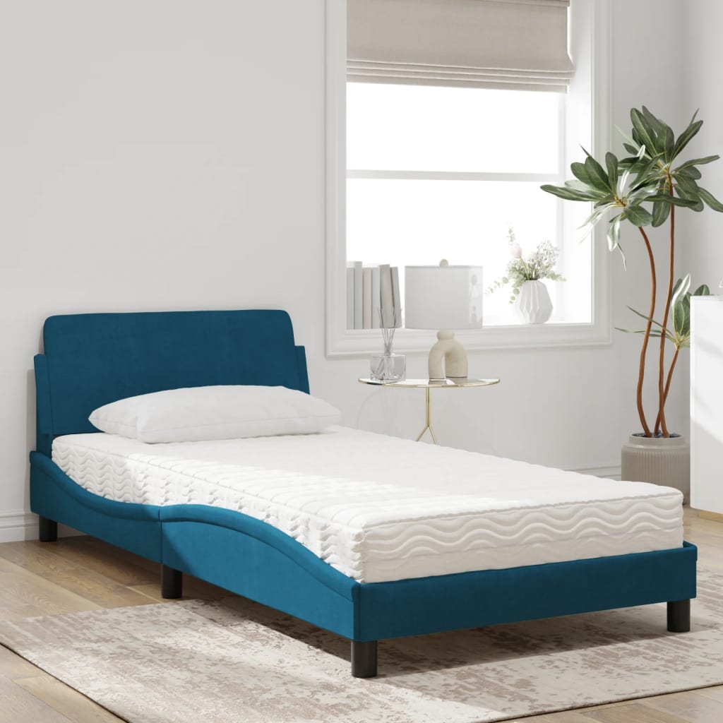 Bett mit Matratze Blau 100x200 cm Samt