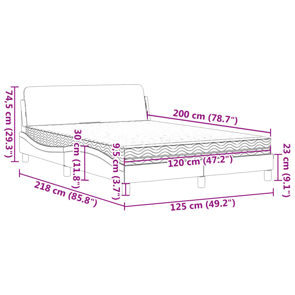 Bett mit Matratze Dunkelbraun 120x200 cm Stoff