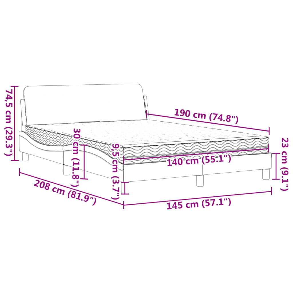 Bett mit Matratze Schwarz 140x190 cm Stoff