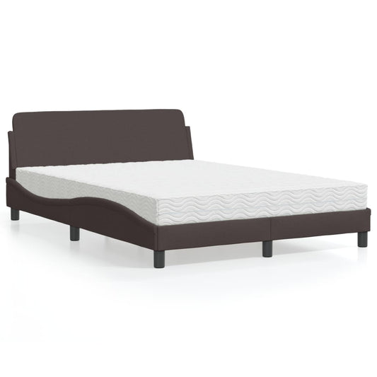 Bett mit Matratze Dunkelbraun 140x190 cm Stoff