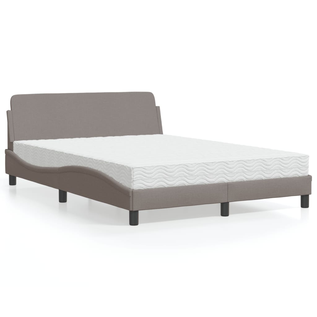 Bett mit Matratze Taupe 140x190 cm Stoff