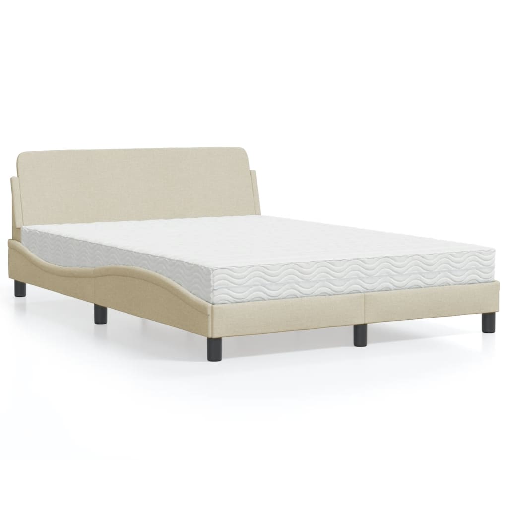 Bett mit Matratze Creme 140x190 cm Stoff