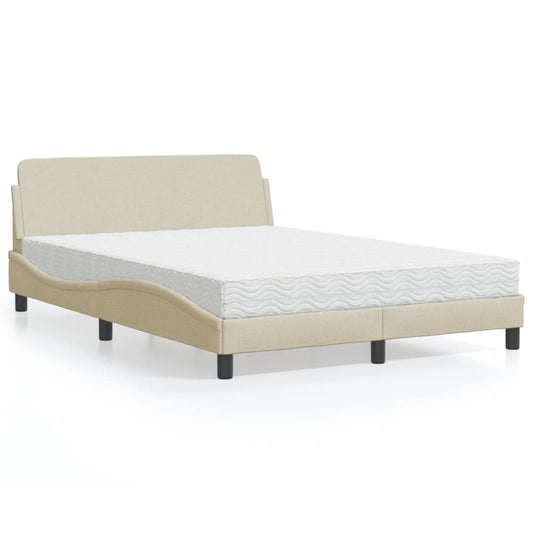 Bett mit Matratze Creme 140x190 cm Stoff