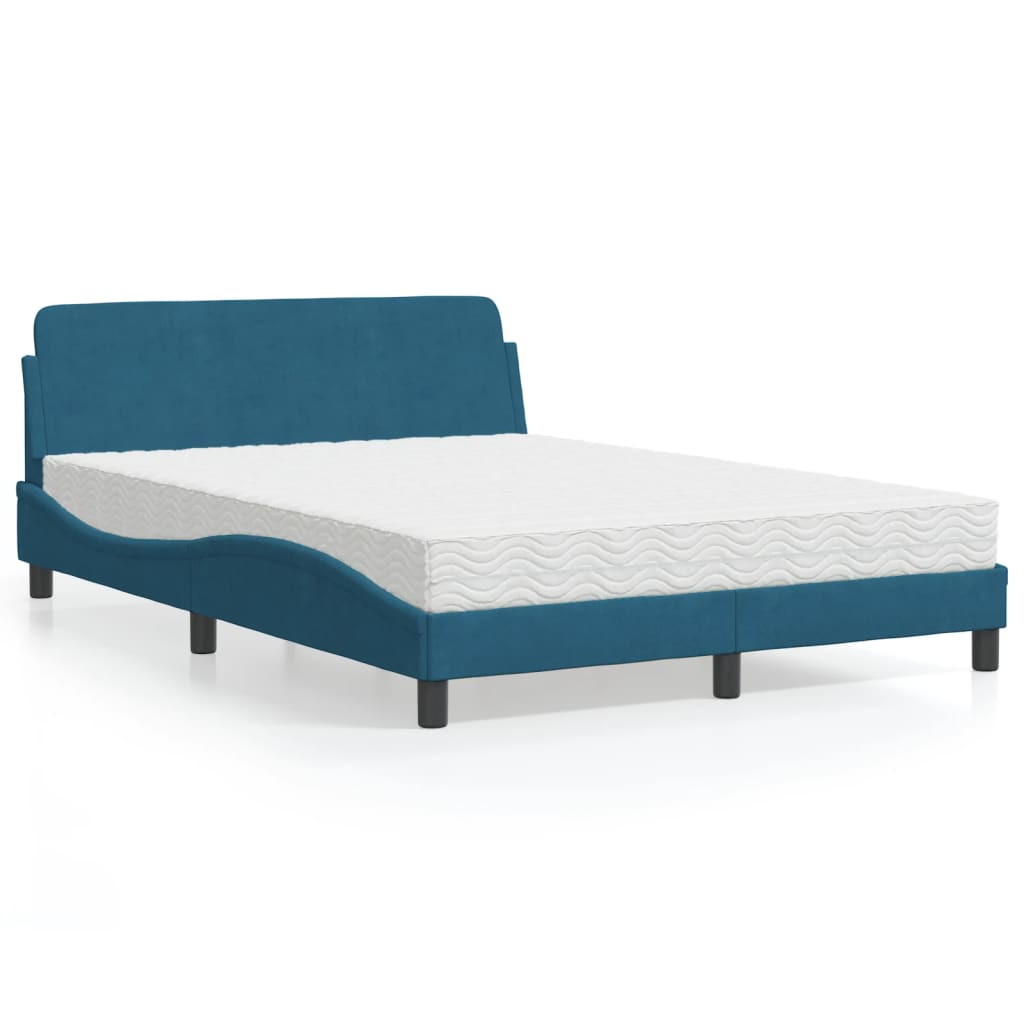 Bett mit Matratze Blau 140x190 cm Samt