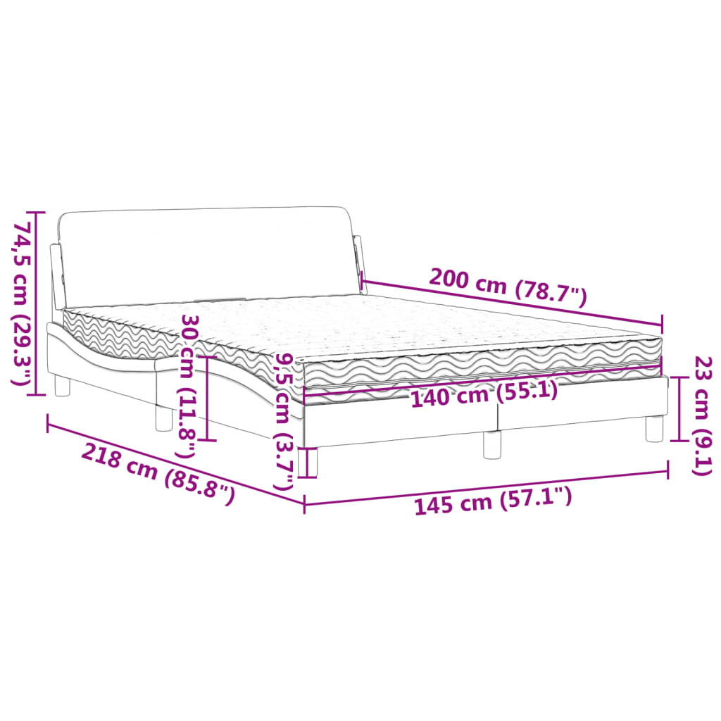 Bett mit Matratze Schwarz 140x200 cm Samt