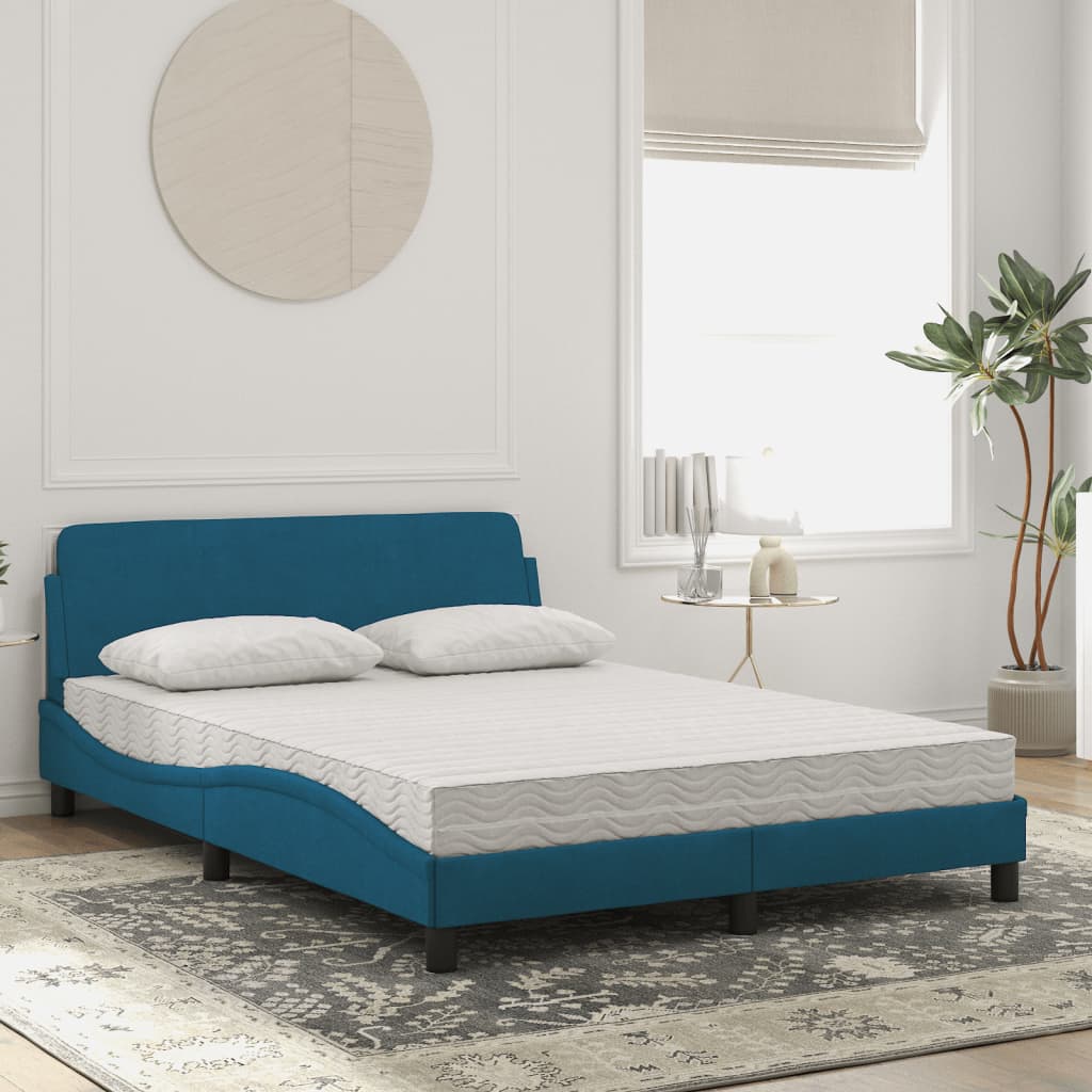 Bett mit Matratze Blau 140x200 cm Samt