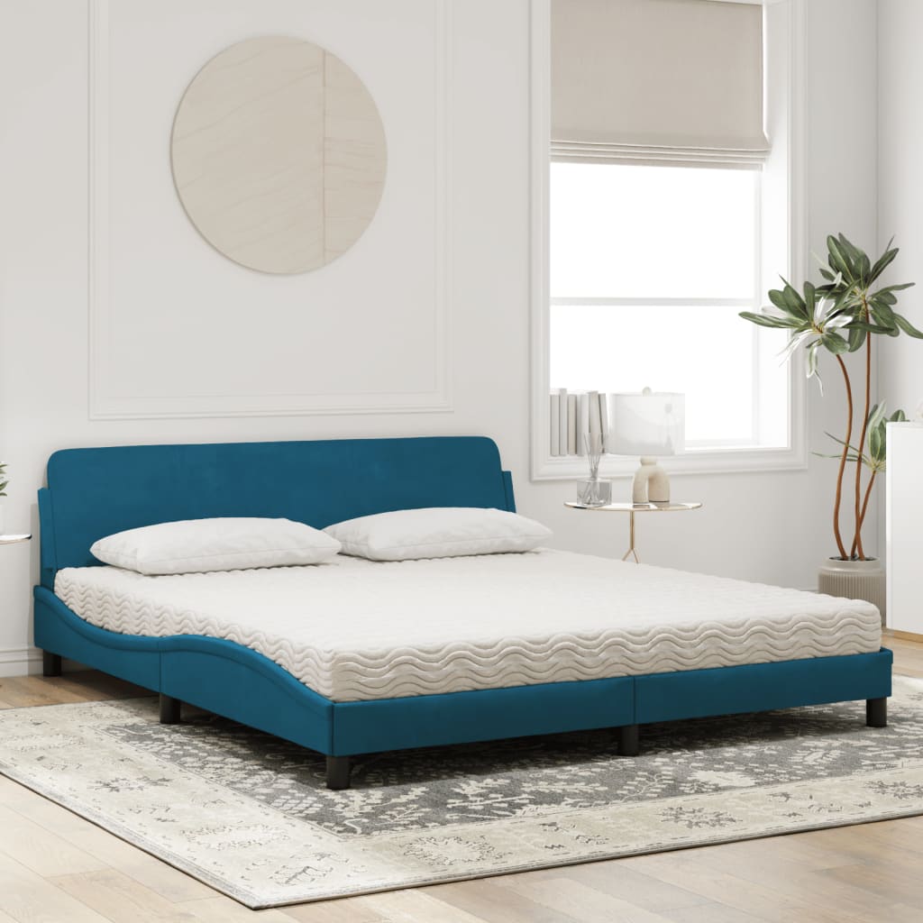 Bett mit Matratze Blau 180x200 cm Samt