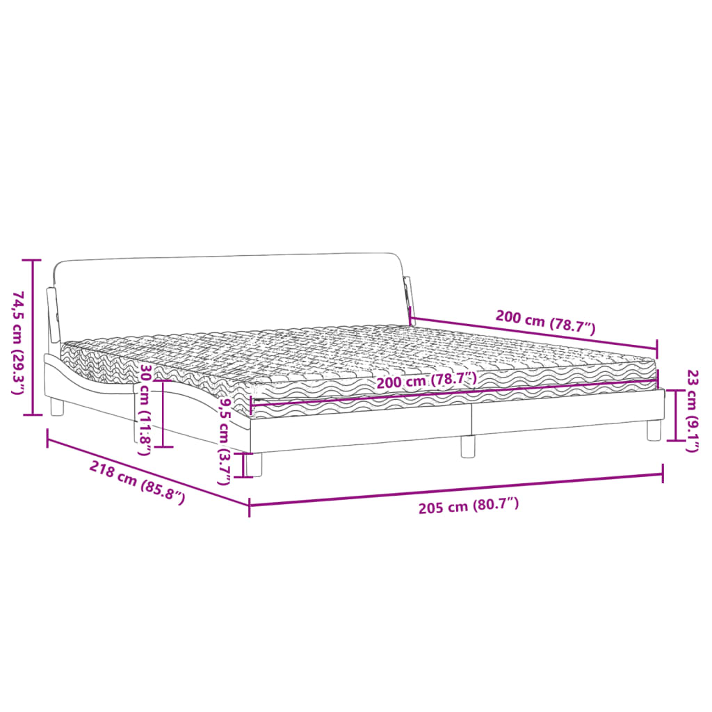 Bett mit Matratze Dunkelgrau 200x200 cm Stoff