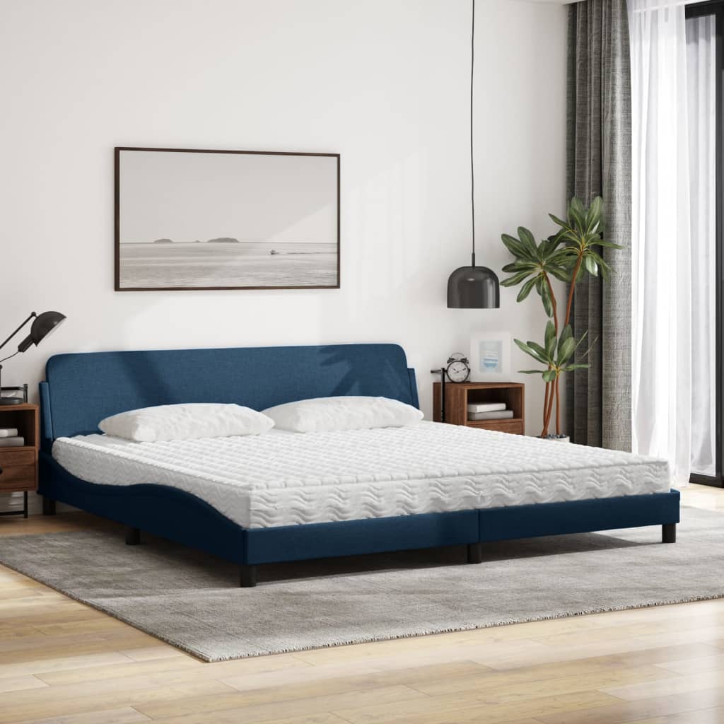 Bett mit Matratze Blau 200x200 cm Stoff