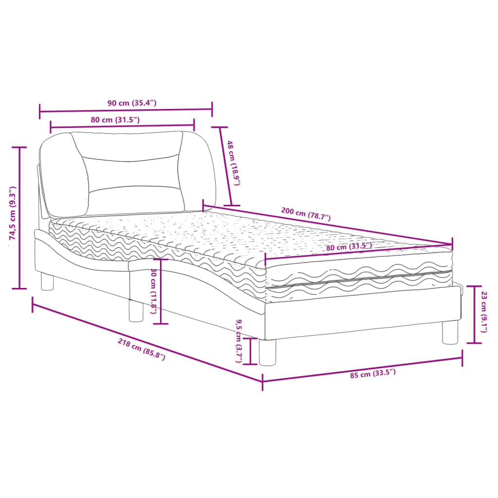 Bett mit Matratze Dunkelgrau 80x200 cm Stoff