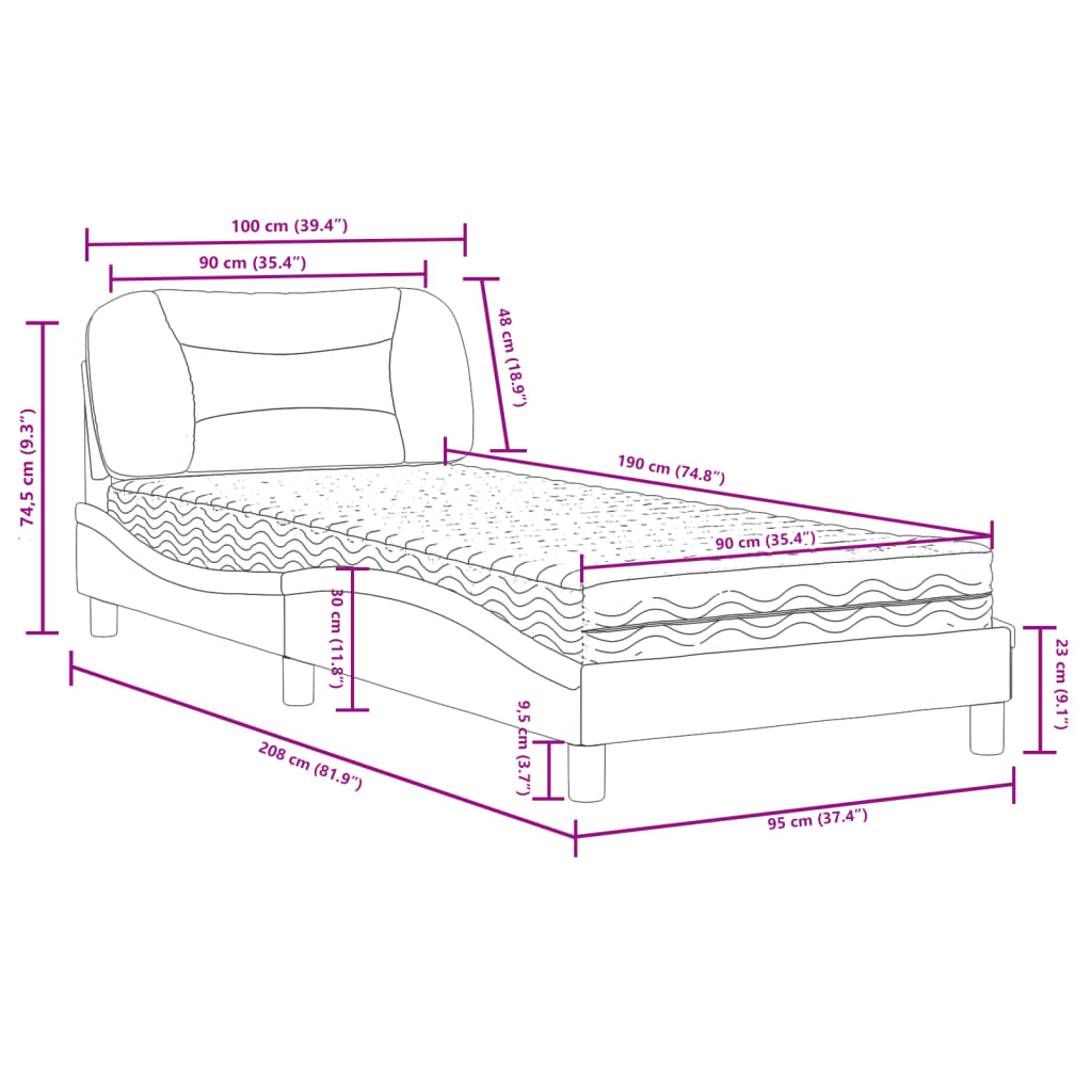 Bett mit Matratze Hellgrau 90x190 cm Stoff