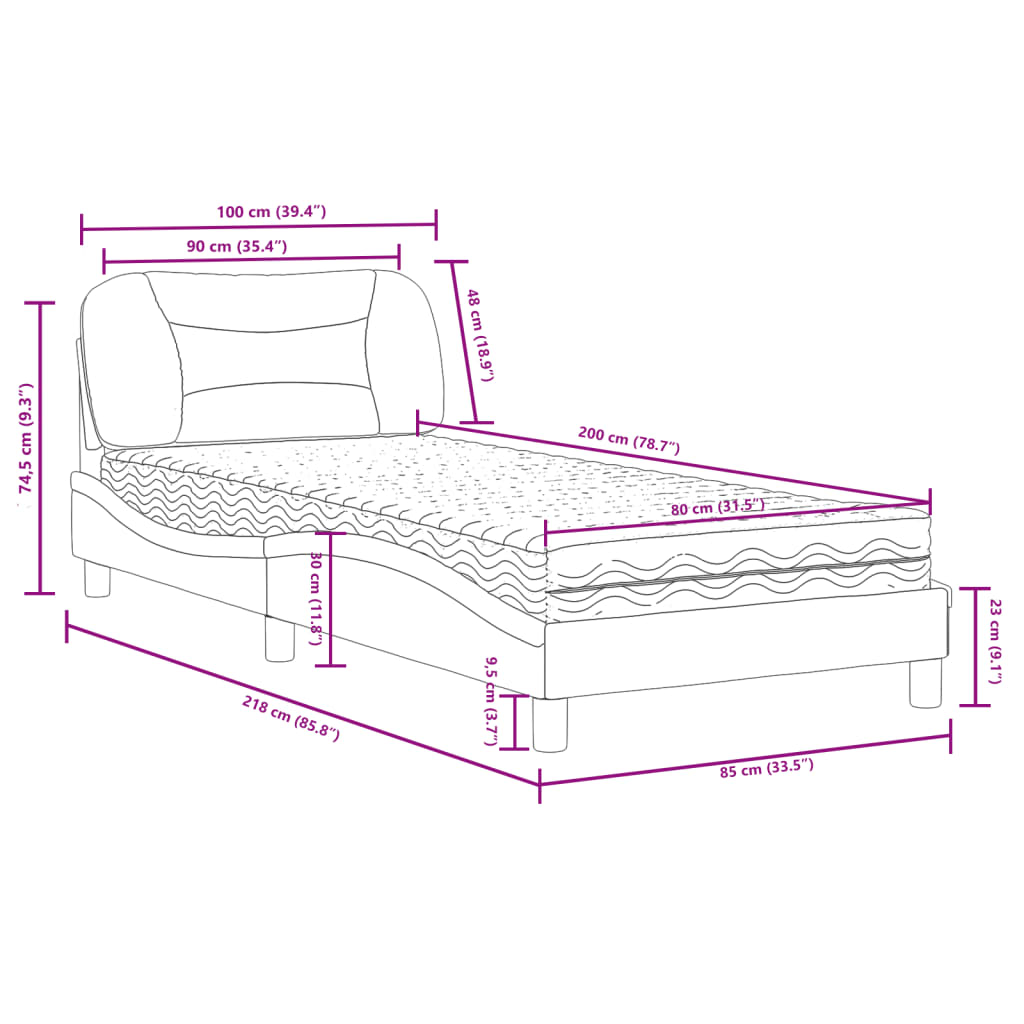 Bett mit Matratze Dunkelgrau 90x200 cm Stoff