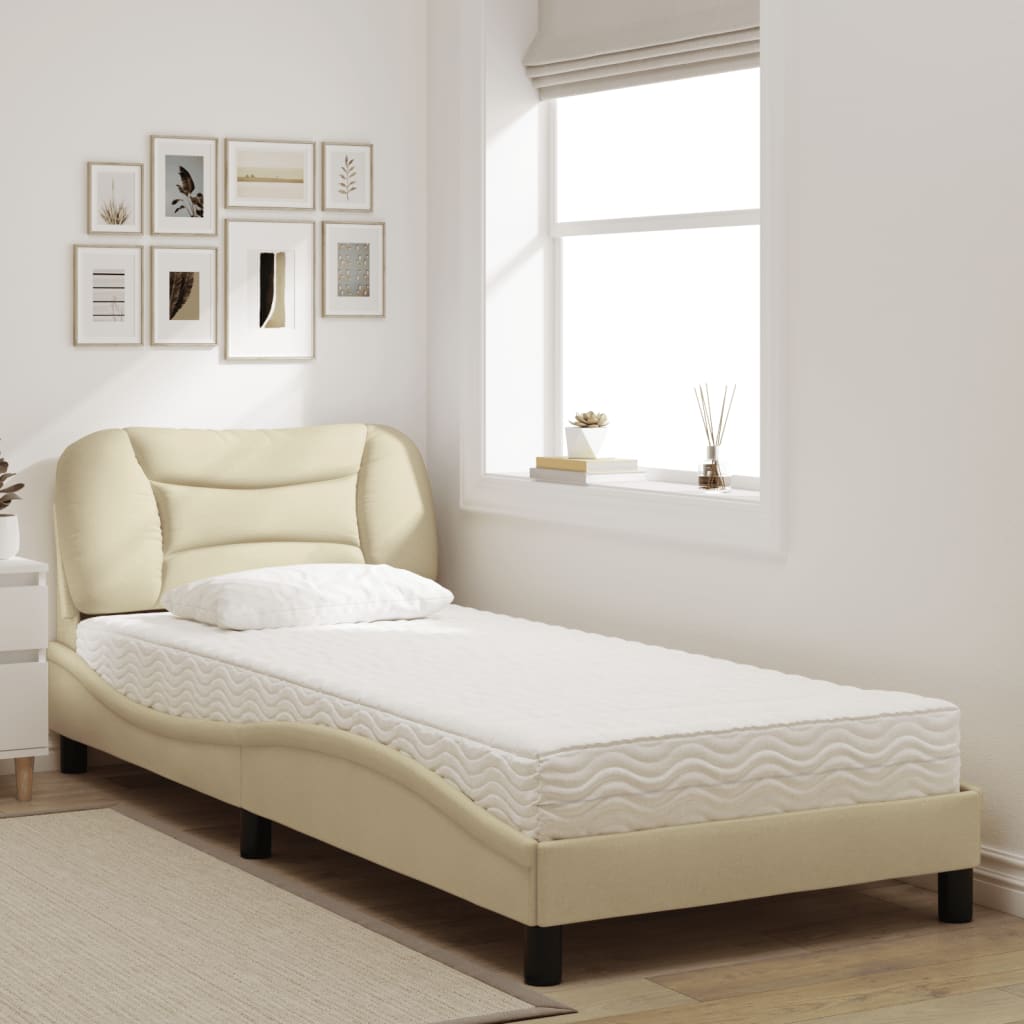 Bett mit Matratze Creme 90x200 cm Stoff