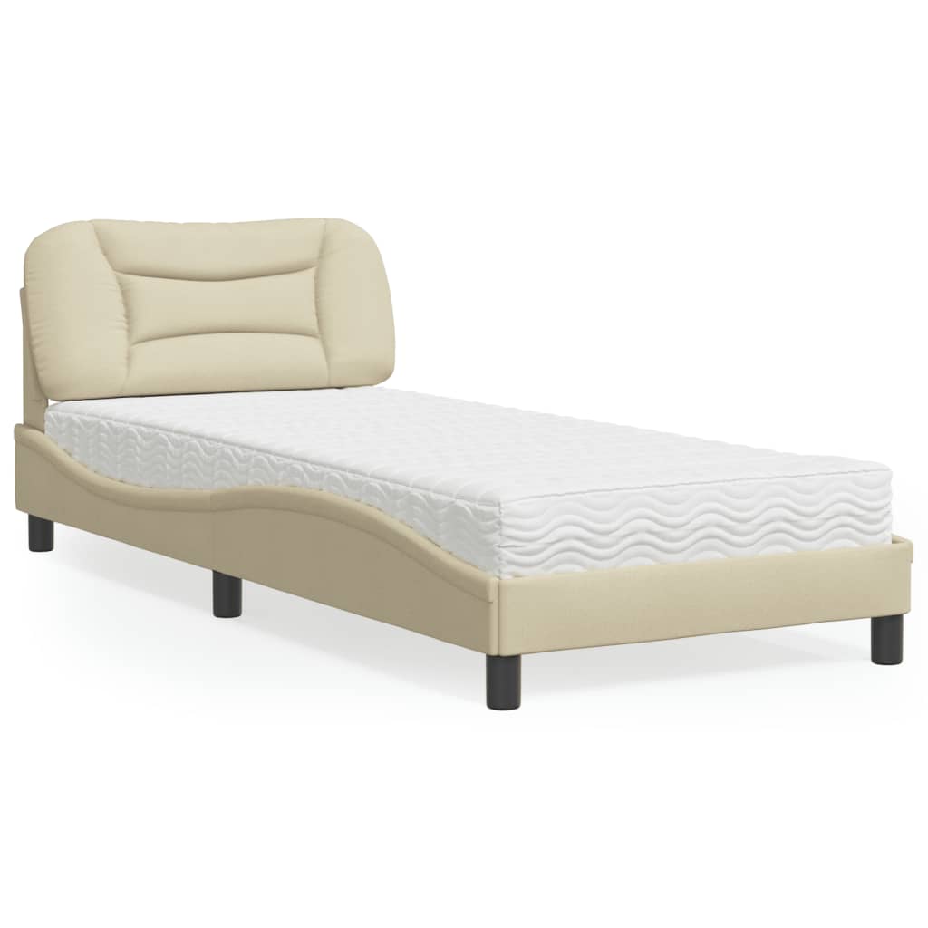 Bett mit Matratze Creme 90x200 cm Stoff