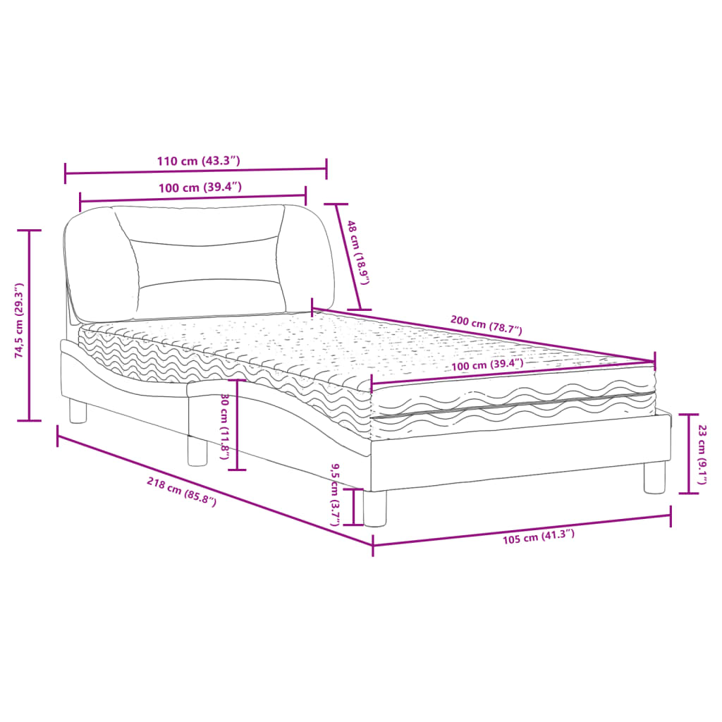 Bett mit Matratze Hellgrau 100x200 cm Stoff