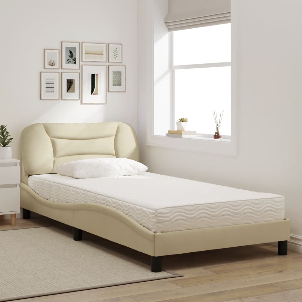 Bett mit Matratze Creme 100x200 cm Stoff