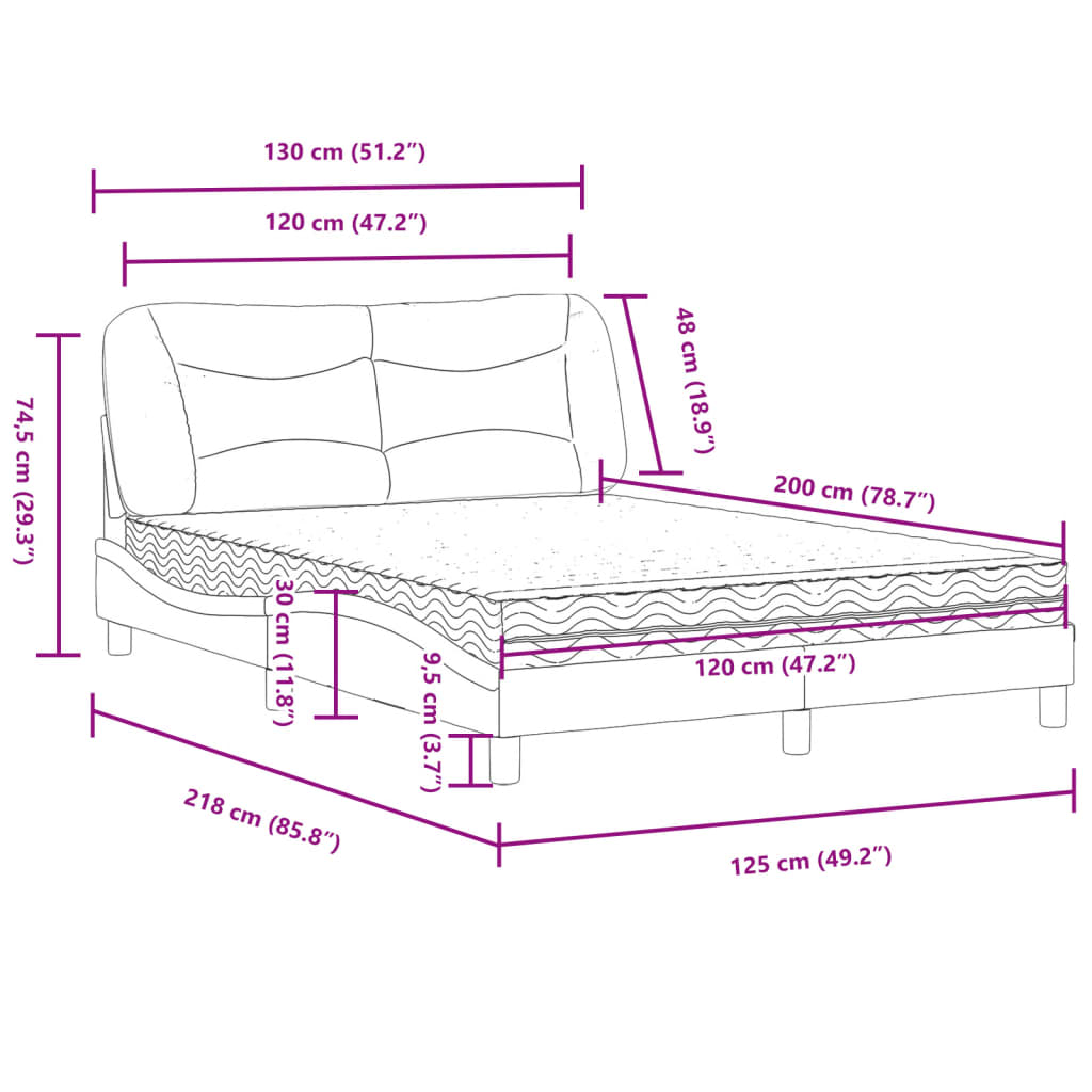 Bett mit Matratze Dunkelbraun 120x200 cm Stoff