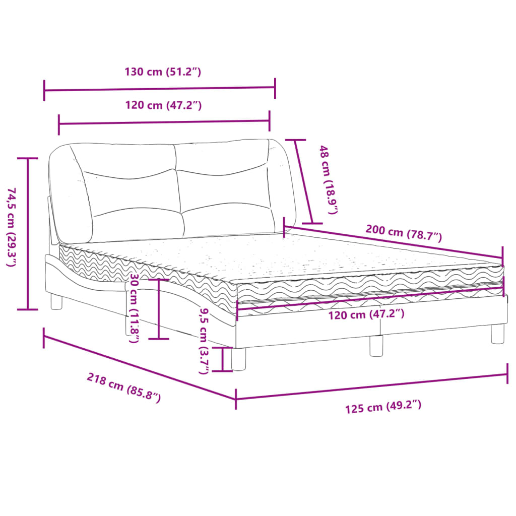 Bett mit Matratze Creme 120x200 cm Stoff