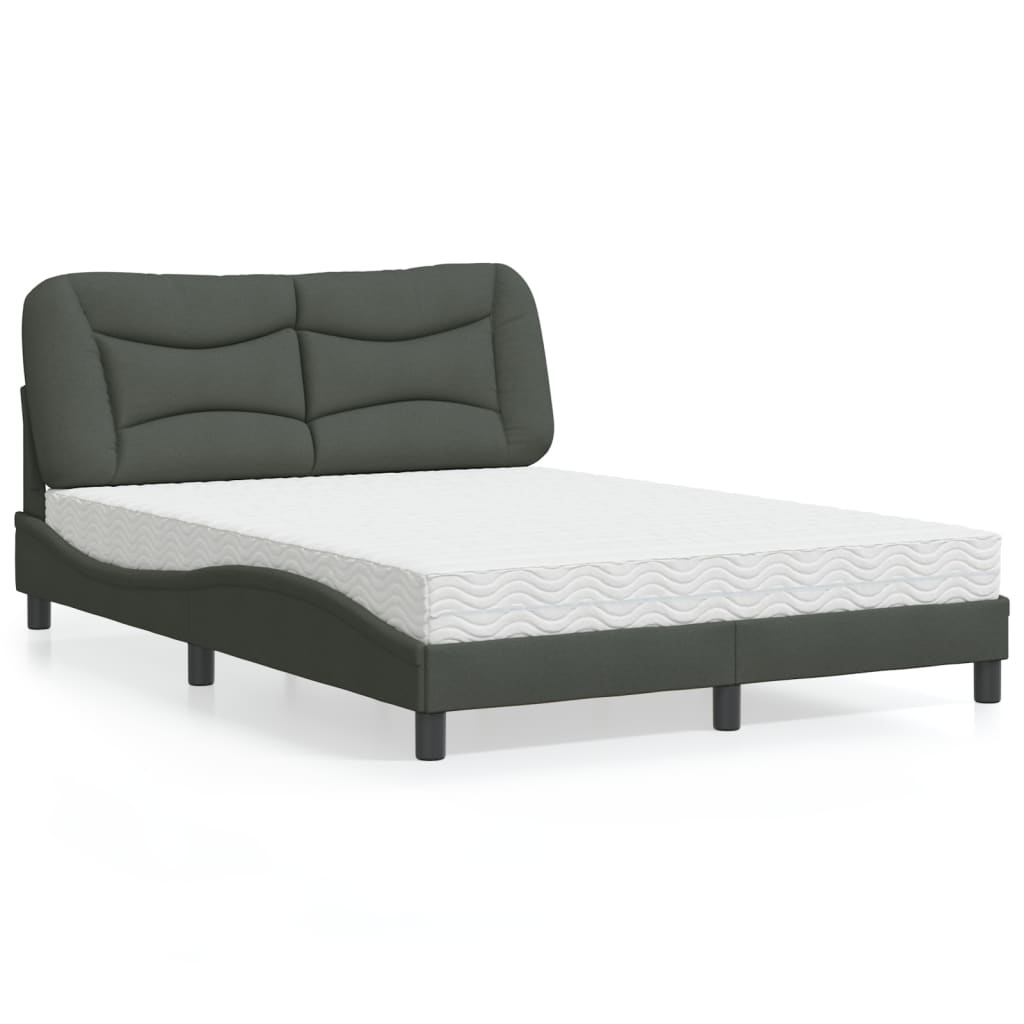 Bett mit Matratze Dunkelgrau 140x190 cm Stoff