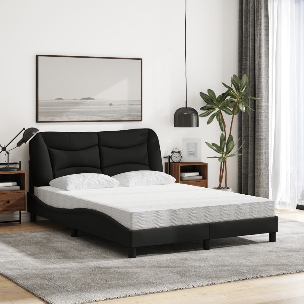 Bett mit Matratze Schwarz 140x190 cm Stoff