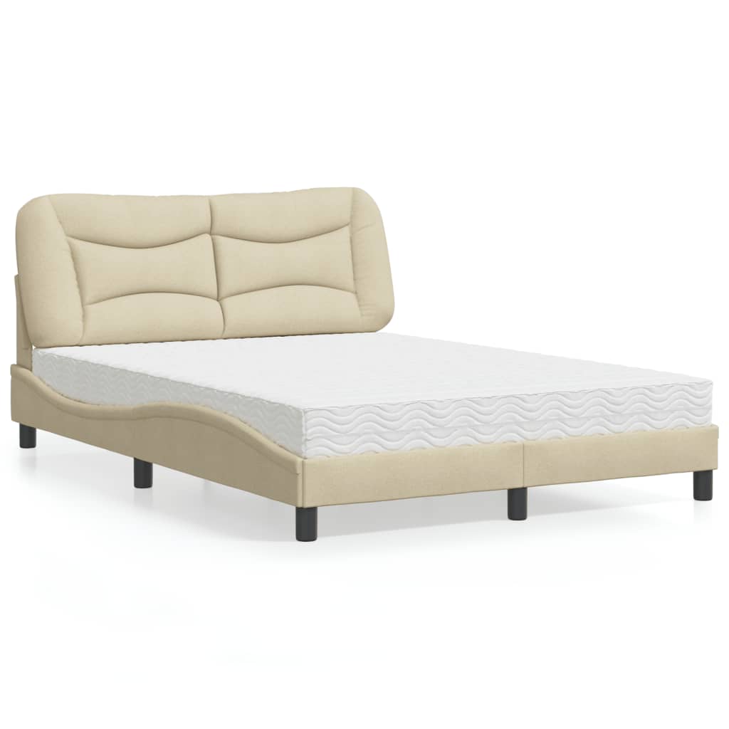 Bett mit Matratze Creme 140x190 cm Stoff