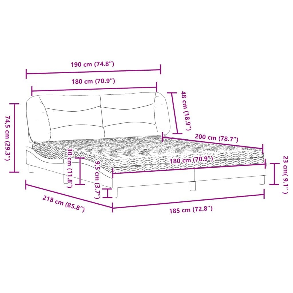 Bett mit Matratze Schwarz 180x200 cm Stoff