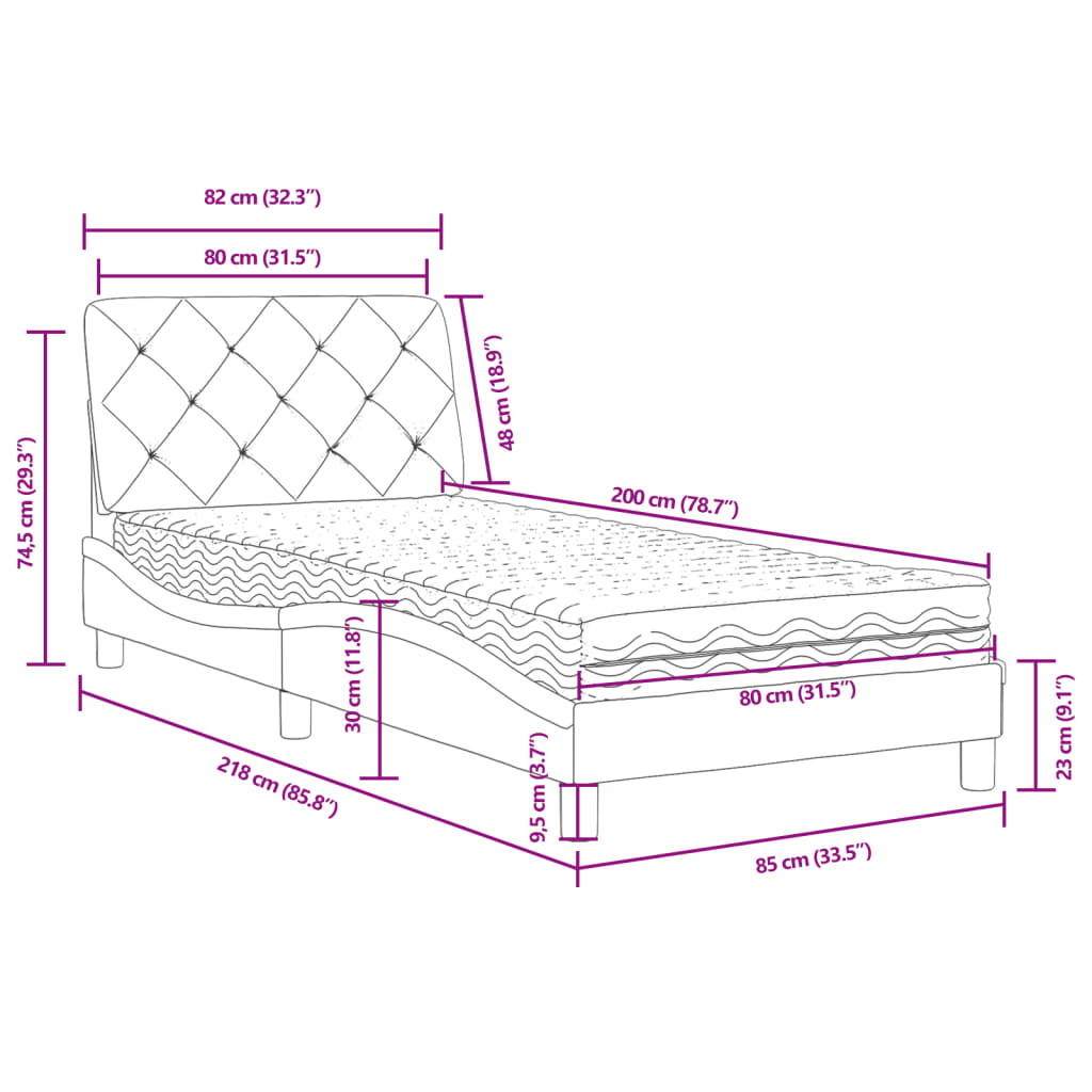 Bett mit Matratze Hellgrau 80x200 cm Samt