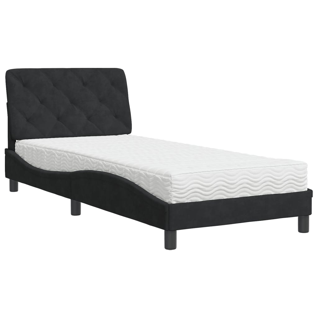 Bett mit Matratze Schwarz 90x190 cm Samt