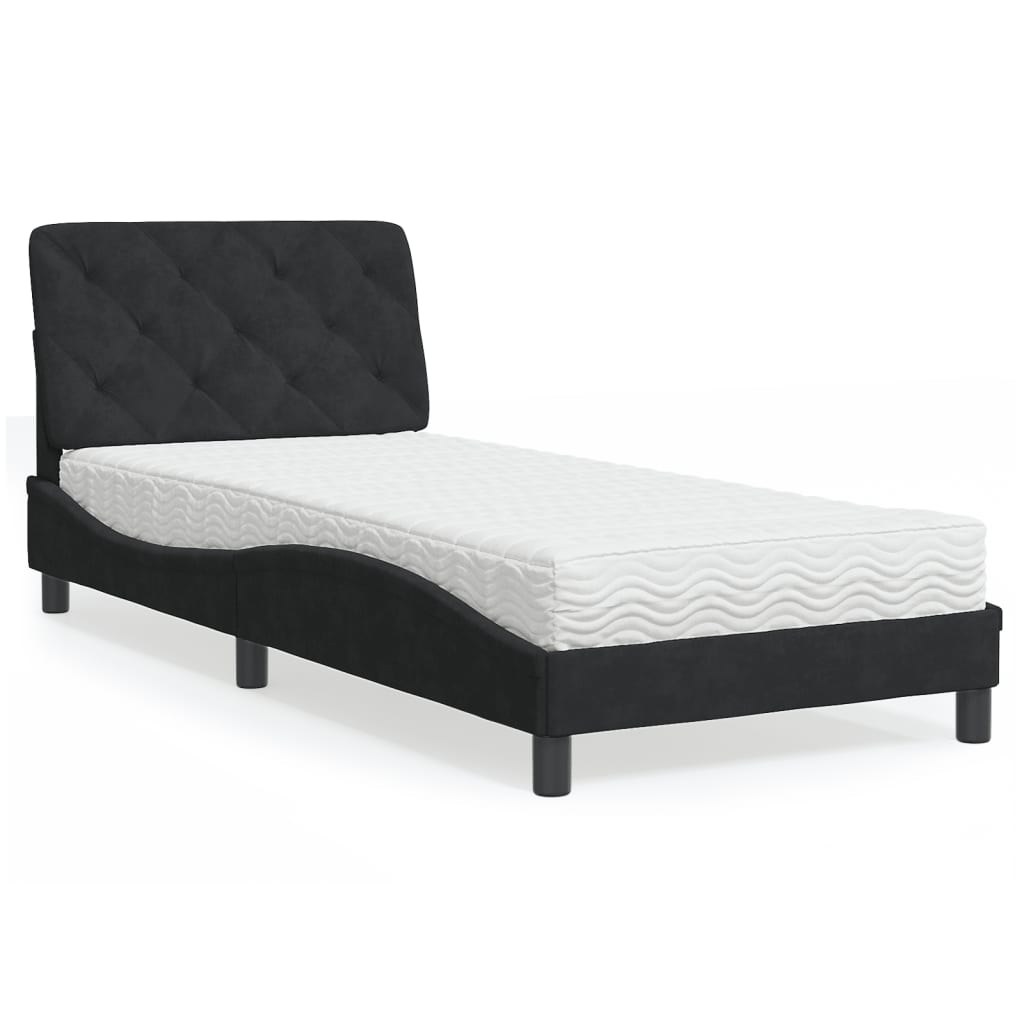 Bett mit Matratze Schwarz 90x190 cm Samt