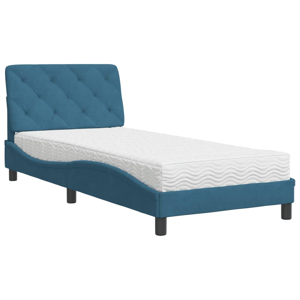 Bett mit Matratze Blau 90x190 cm Samt