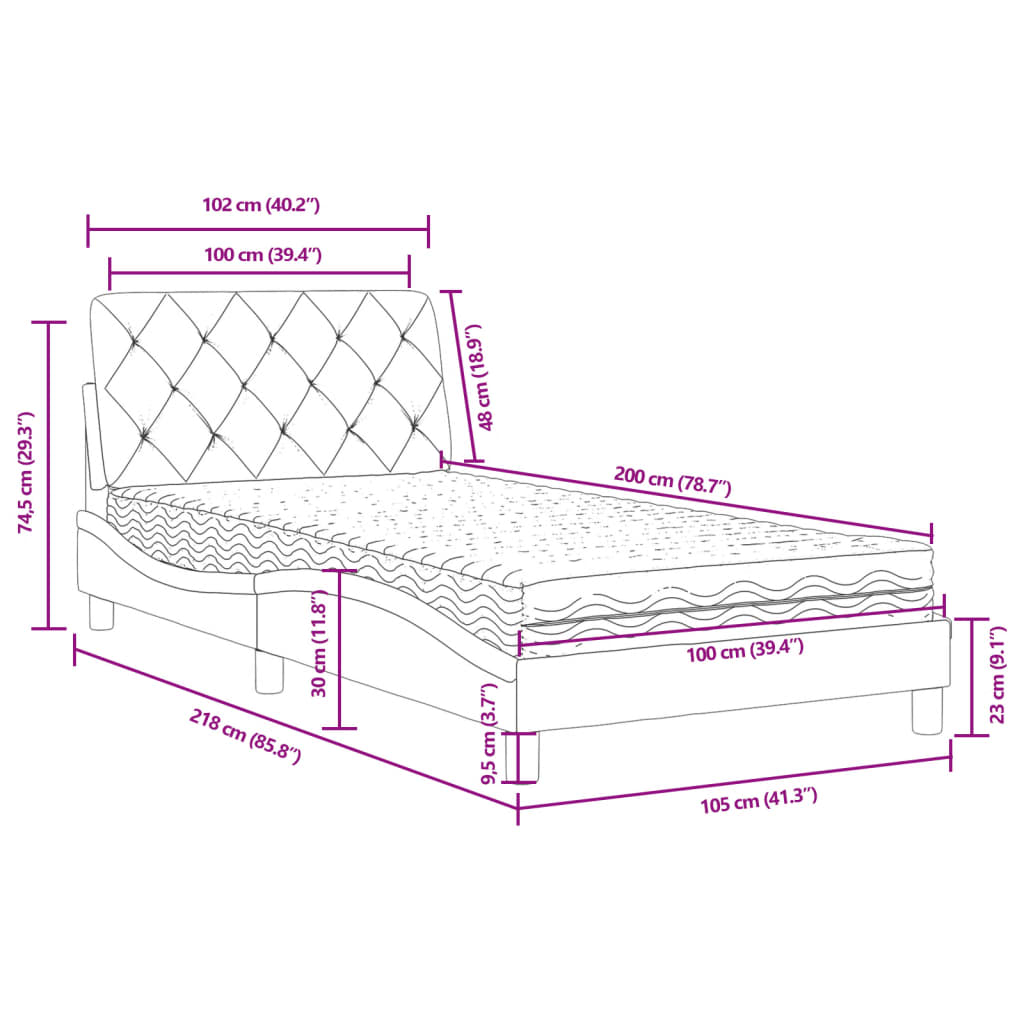 Bett mit Matratze Dunkelgrau 100x200 cm Samt