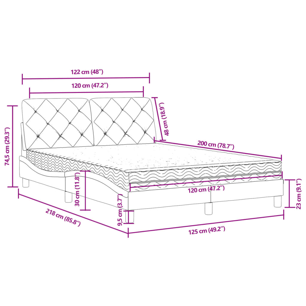 Bett mit Matratze Schwarz 120x200 cm Samt