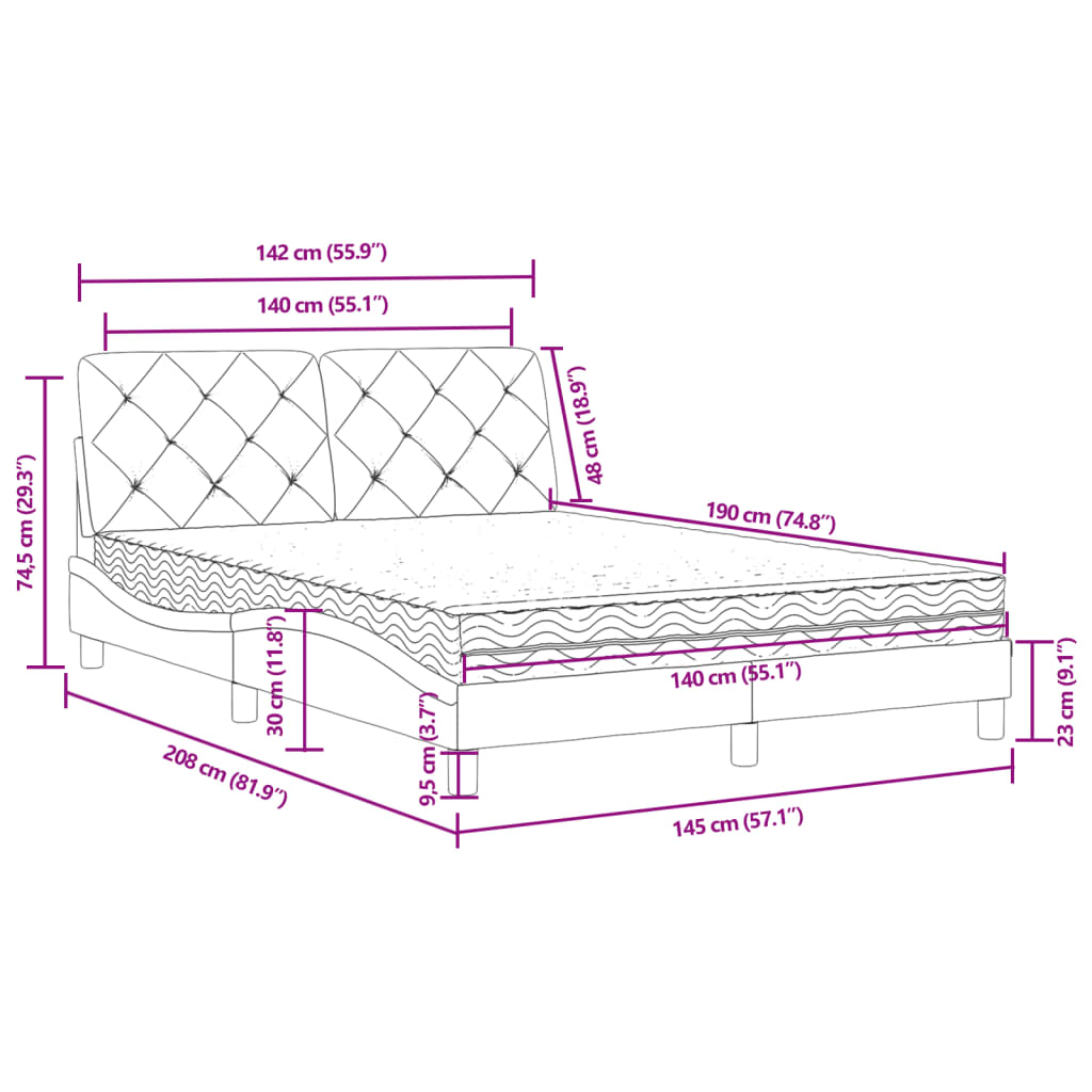 Bett mit Matratze Dunkelgrau 140x190 cm Samt