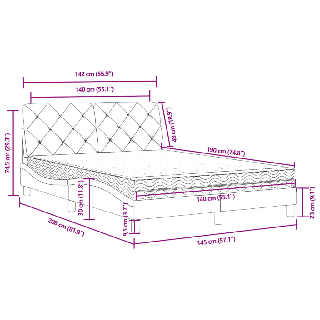 Bett mit Matratze Schwarz 140x190 cm Samt