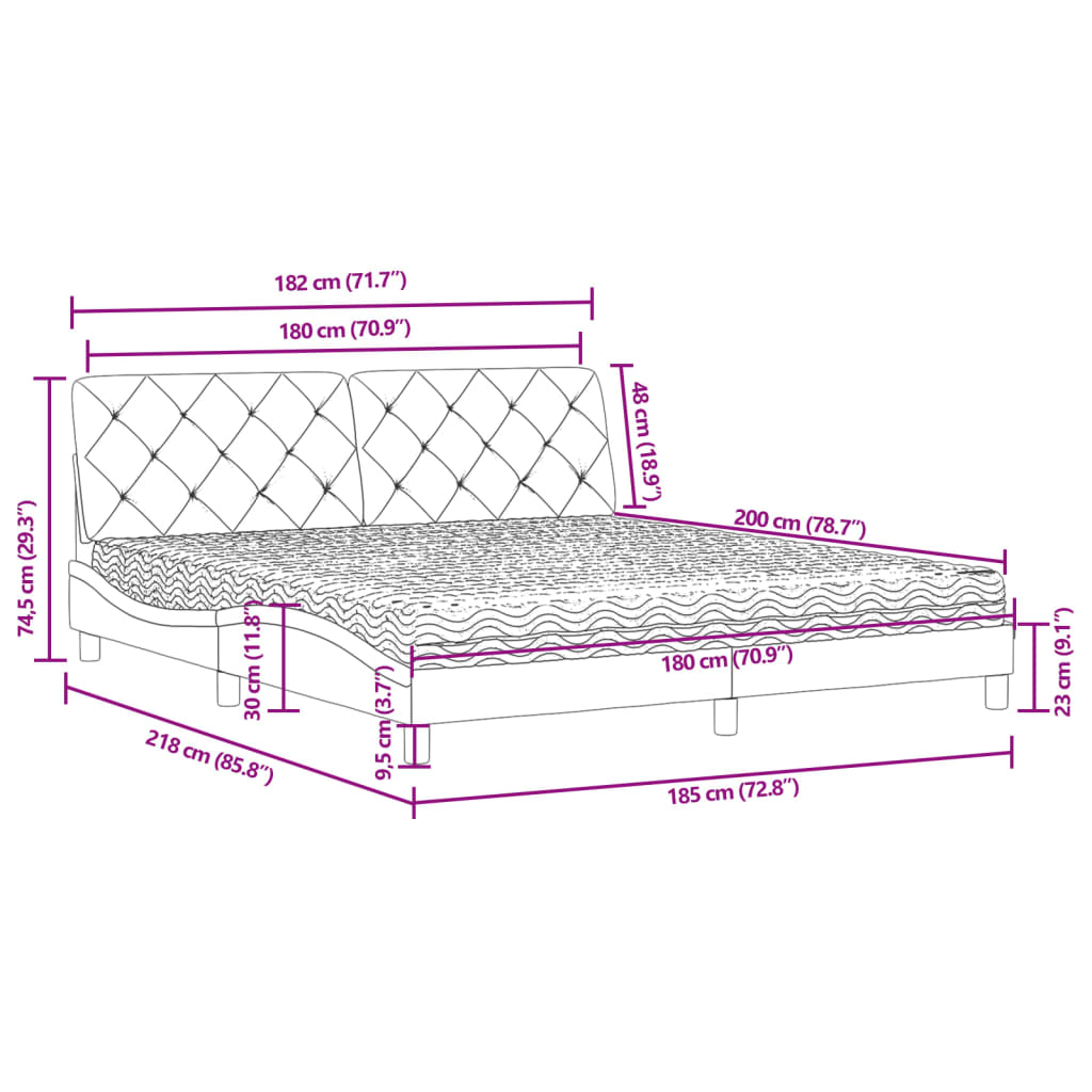 Bett mit Matratze Hellgrau 180x200 cm Samt