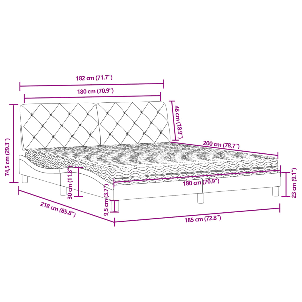 Bett mit Matratze Dunkelgrau 180x200 cm Samt