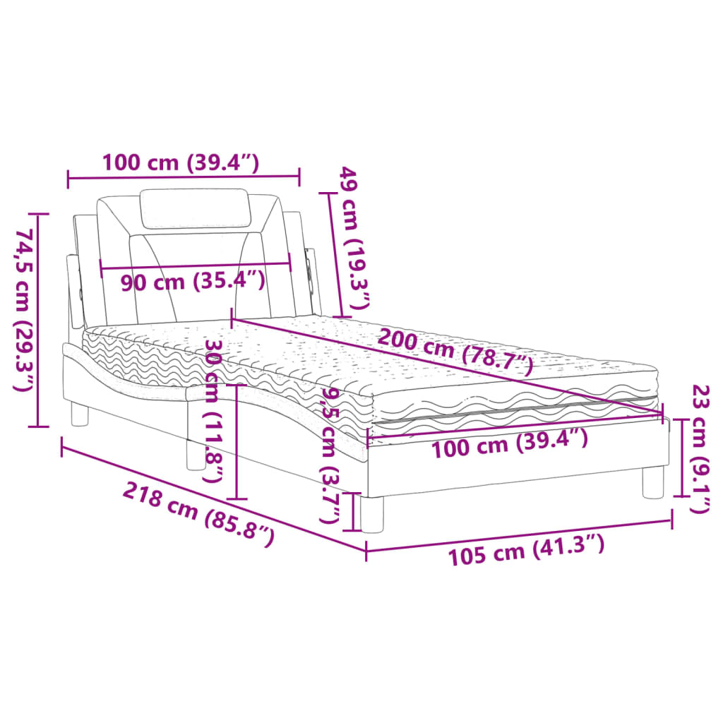 Bett mit Matratze Grau 100x200 cm Kunstleder