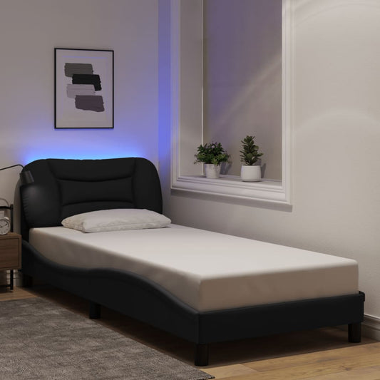 Bettgestell mit LED ohne Matratze "Hvar" Schwarz 80x200 cm Stoff
