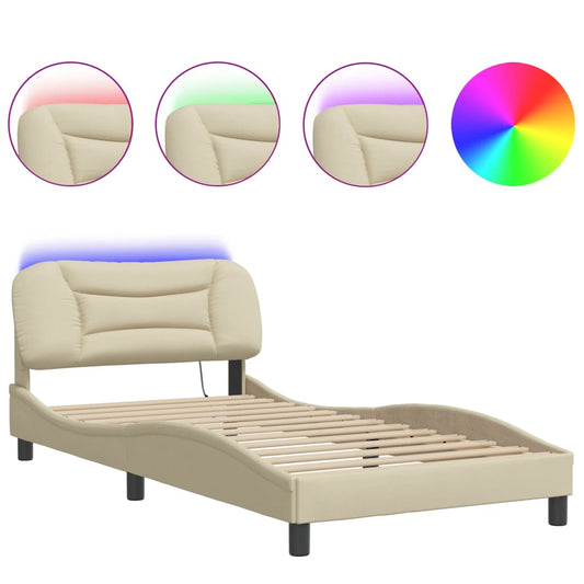 Bettgestell mit LED ohne Matratze "Hvar" Creme 100x200 cm Stoff