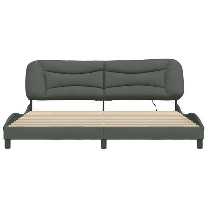 Bettgestell mit LED ohne Matratze "Hvar" Dunkelgrau 200x200 cm Stoff