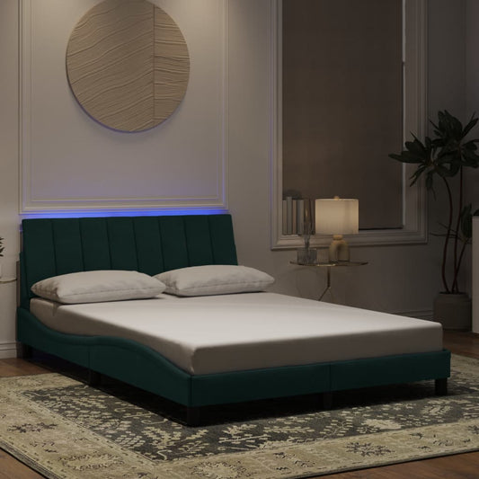 Bettgestell mit LED ohne Matratze "Hanko" Dunkelgrün 140x200 cm Samt