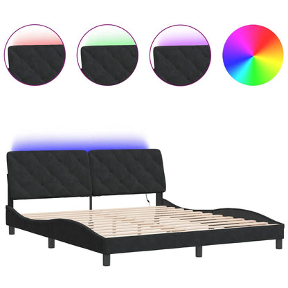 Bettgestell mit LED ohne Matratze Schwarz 180x200 cm Samt